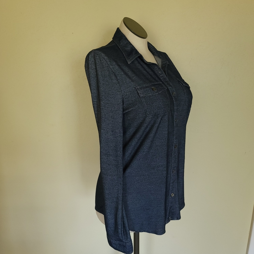 Chambray Style Button Down Rayon Blend - Picture 6 of 12